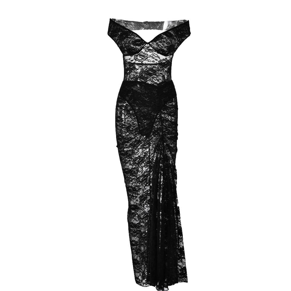Off shoulder lace backless see through maxi skirt set  | Festival Outfits Women