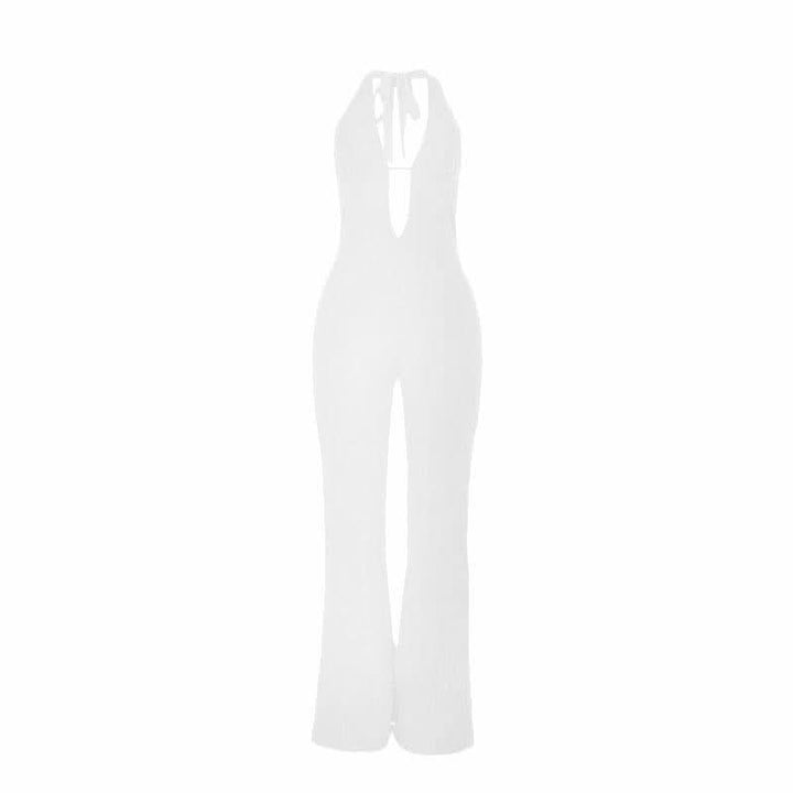 Halter self tie deep V neck lace backless jumpsuit  | Festival Outfits Women