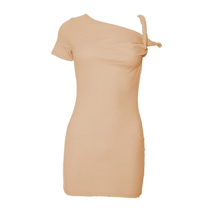 Short sleeve one shoulder ruched solid mini dress  | Festival Outfits Women