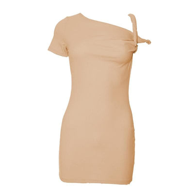 Solid ribbed ruched square neck ruffle short sleeve mini dress