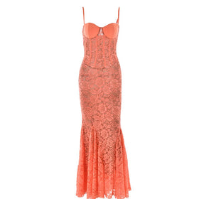Sweetheart neck lace bustier cami maxi dress  | Festival Outfits Women