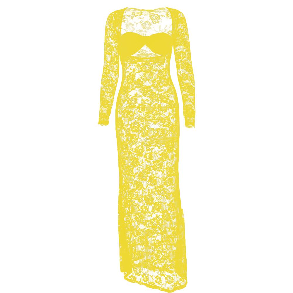 Long sleeve lace see through sweetheart neck maxi dress  | Festival Outfits Women