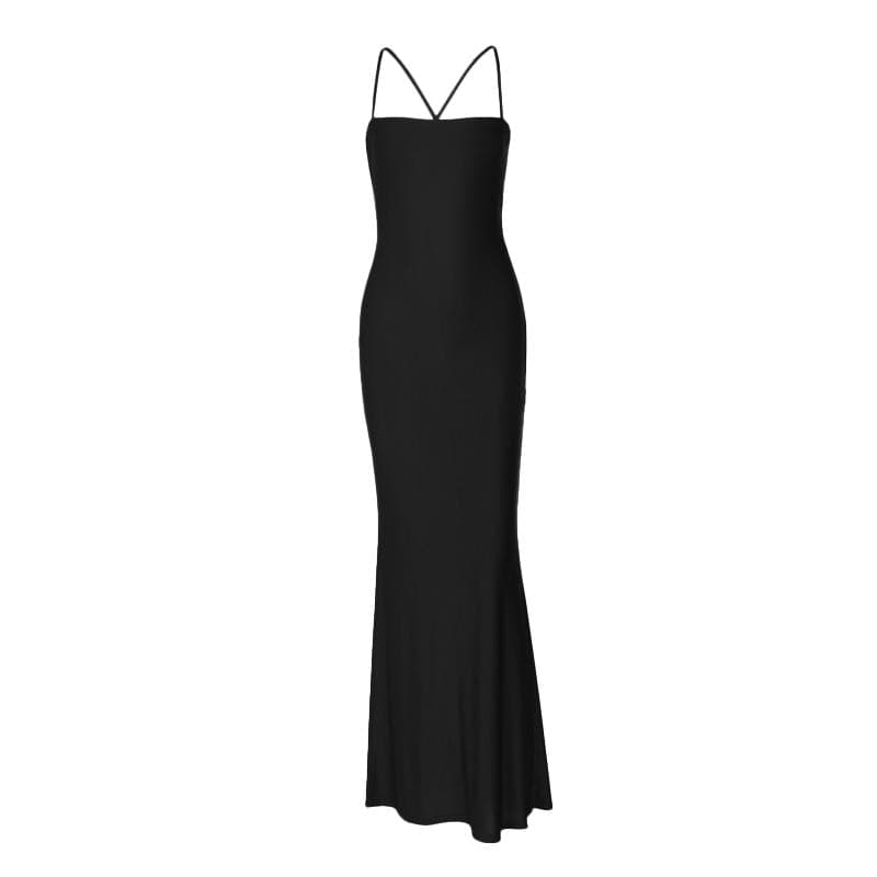 Hollow out ruched cross back cami cut out maxi dress