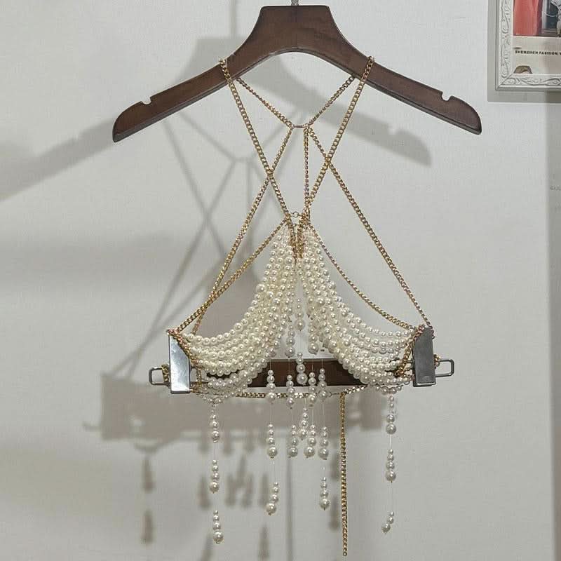 Metal chain beaded hollow out backless cut out top  | Festival Outfits Women
