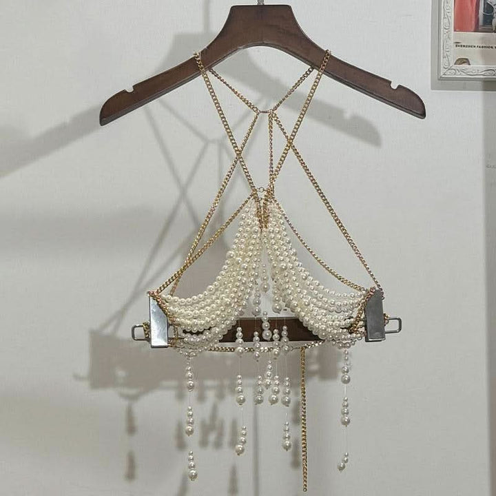 Metal chain beaded hollow out backless cut out top  | Festival Outfits Women
