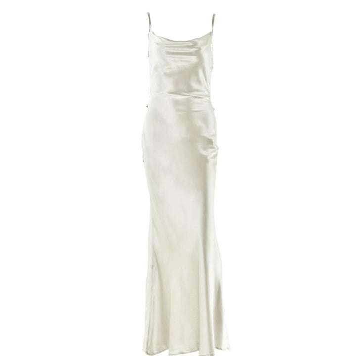 Cowl neck satin flower applique backless cami maxi dress  | Festival Outfits Women