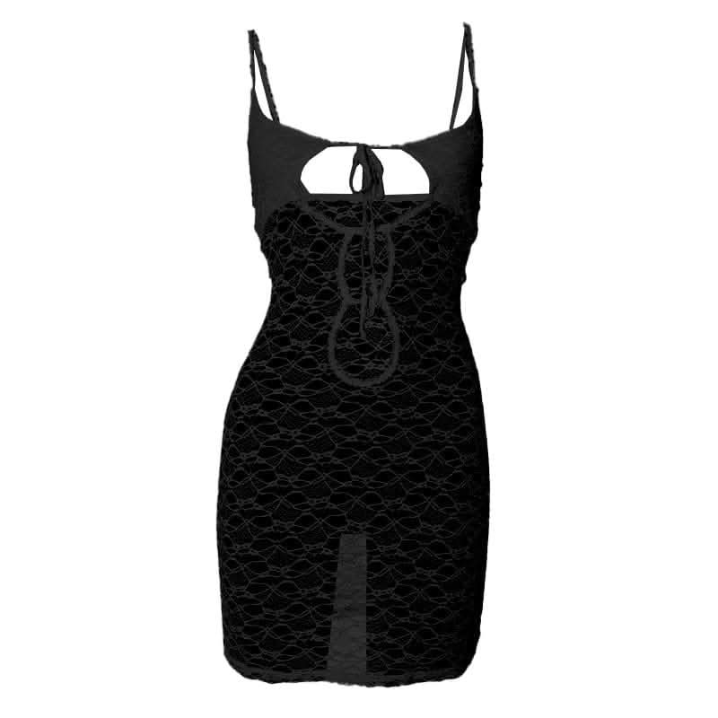 Hollow out lace see through cami cut out mini dress-final-sale  | Festival Outfits Women