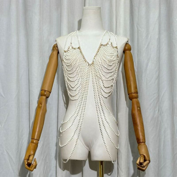 Beaded hollow out metal chain v neck cut out top  | Festival Outfits Women