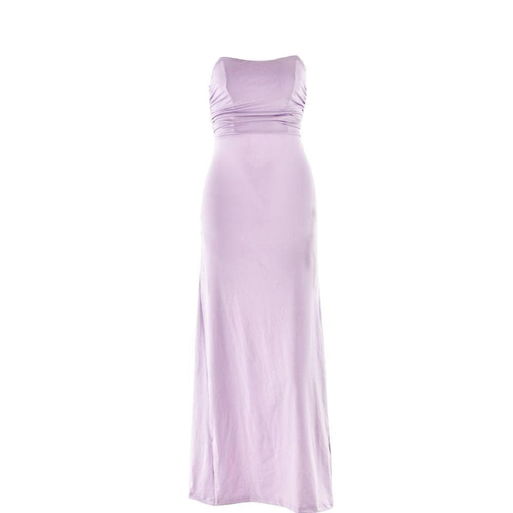 Ruched lace up backless hollow out tube cut out maxi dress  | Festival Outfits Women