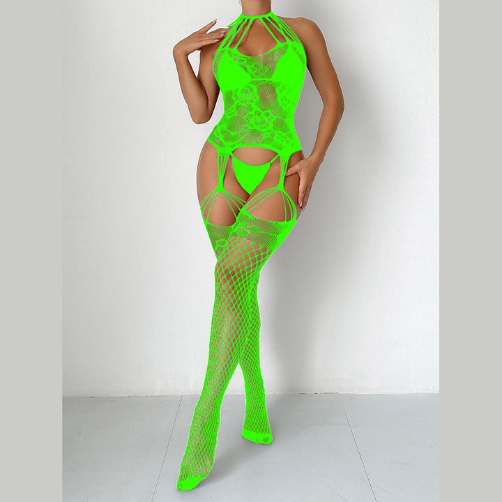 Halter fishnet lace suspender strappy bodystocking  | Festival Outfits Women