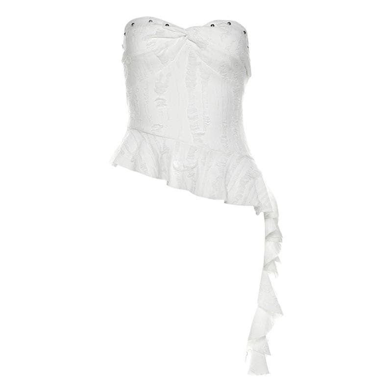 Irregular ruffled sweetheart neck camouflage backless tube top  | Festival Outfits Women-final-sale
