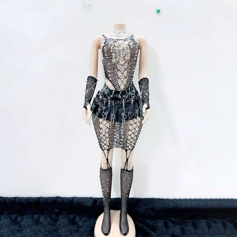 Skull fishnet hollow out tank cut out top  | Festival Outfits Women