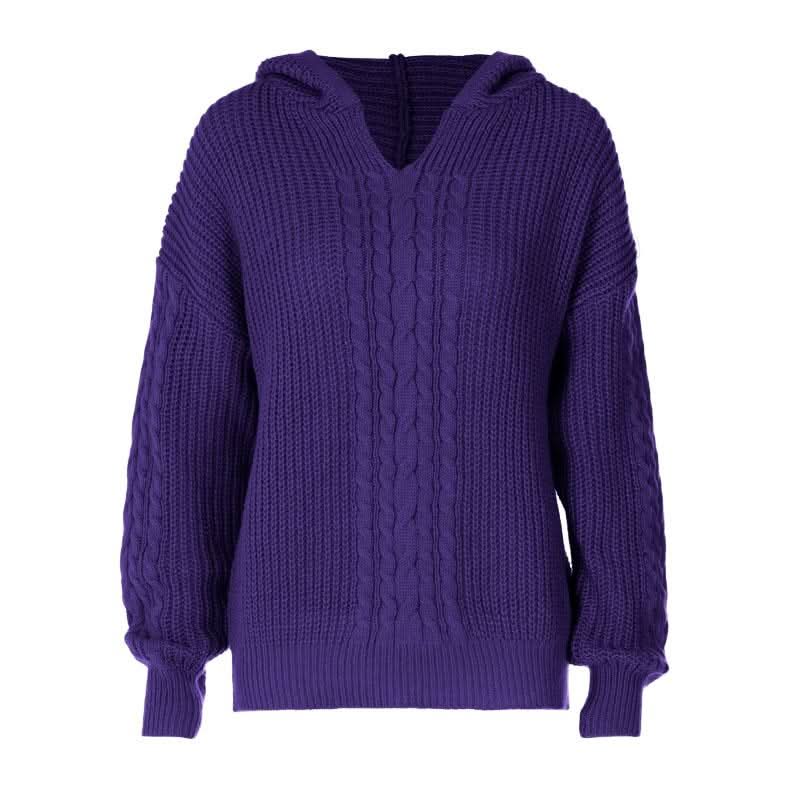 Hoodie long sleeve knitted solid v neck top-final-sale  | Festival Outfits Women