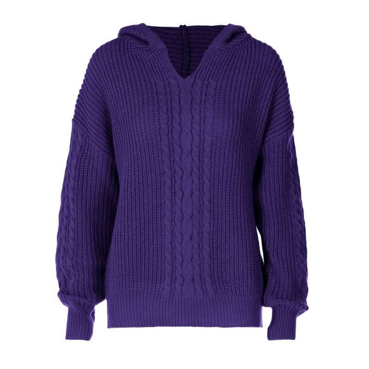 Hoodie long sleeve knitted solid v neck top-final-sale  | Festival Outfits Women
