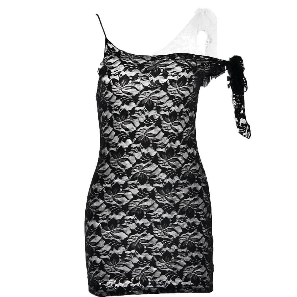Lace contrast irregular self tie backless mini dress-final-sale  | Festival Outfits Women