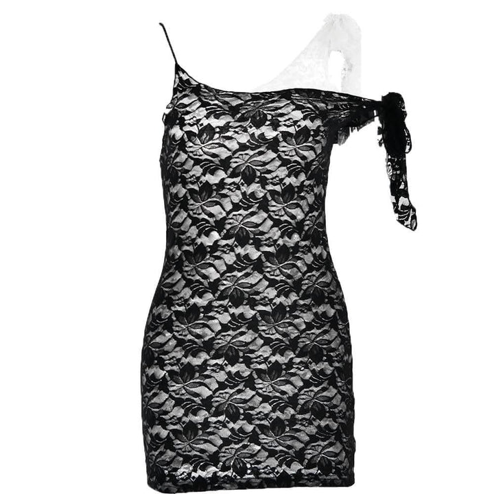 Lace contrast irregular self tie backless mini dress-final-sale  | Festival Outfits Women