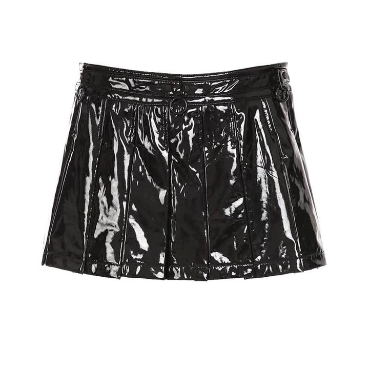 PU leather pleated A line o ring mini skirt Cargo Mini Skirt  | Festival Outfits Women