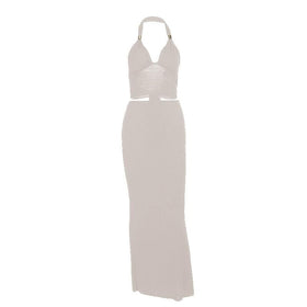 Halter v neck knotted backless maxi skirt set  | Festival Outfits Women