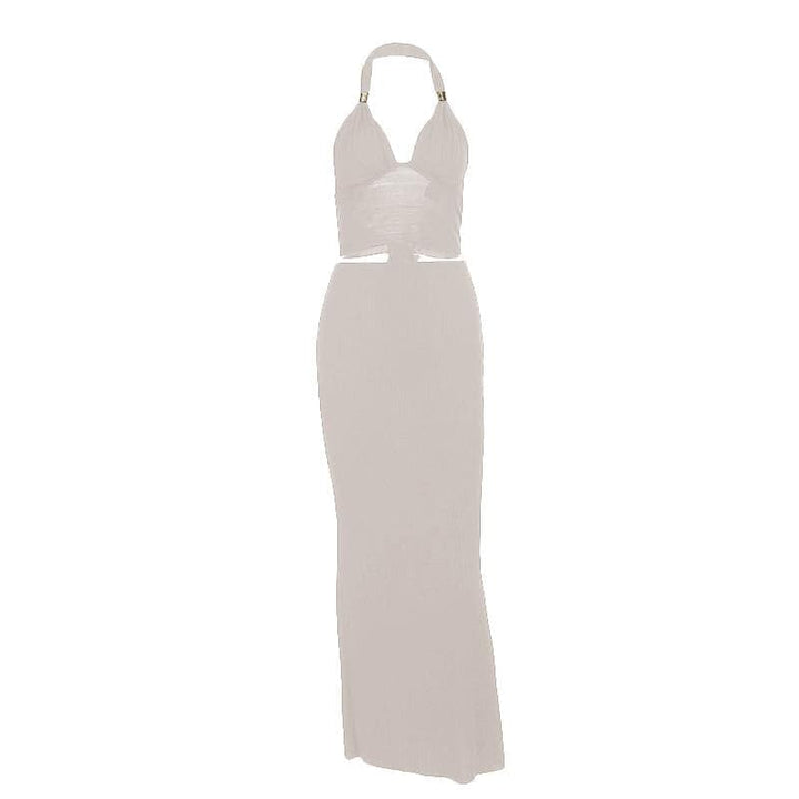 Halter v neck knotted backless maxi skirt set  | Festival Outfits Women