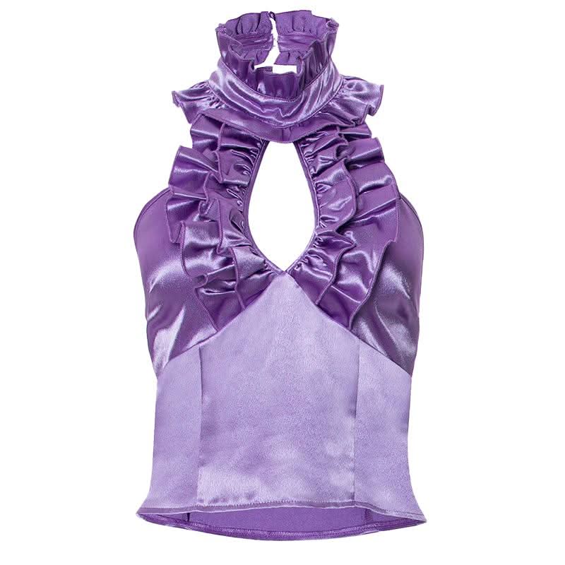 Halter ruffle ruched satin backless top-final-sale  | Festival Outfits Women