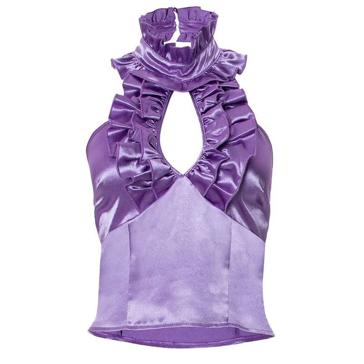 Halter ruffle ruched satin backless top-final-sale  | Festival Outfits Women