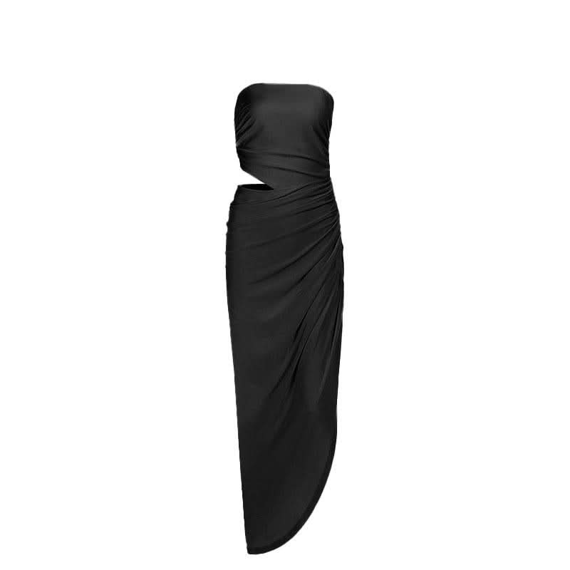 Ruched irregular hollow out solid tube cut out maxi dress  | Festival Outfits Women