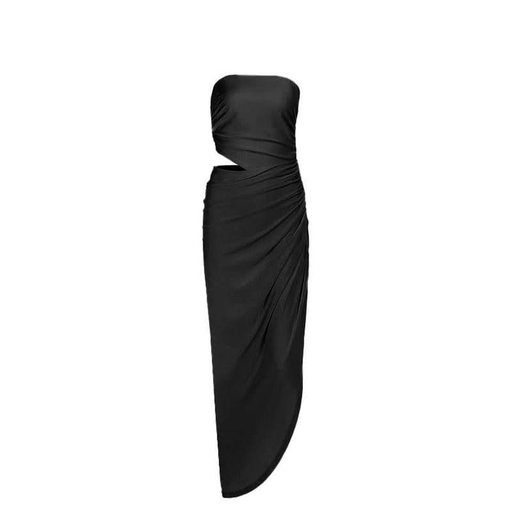 Ruched irregular hollow out solid tube cut out maxi dress  | Festival Outfits Women