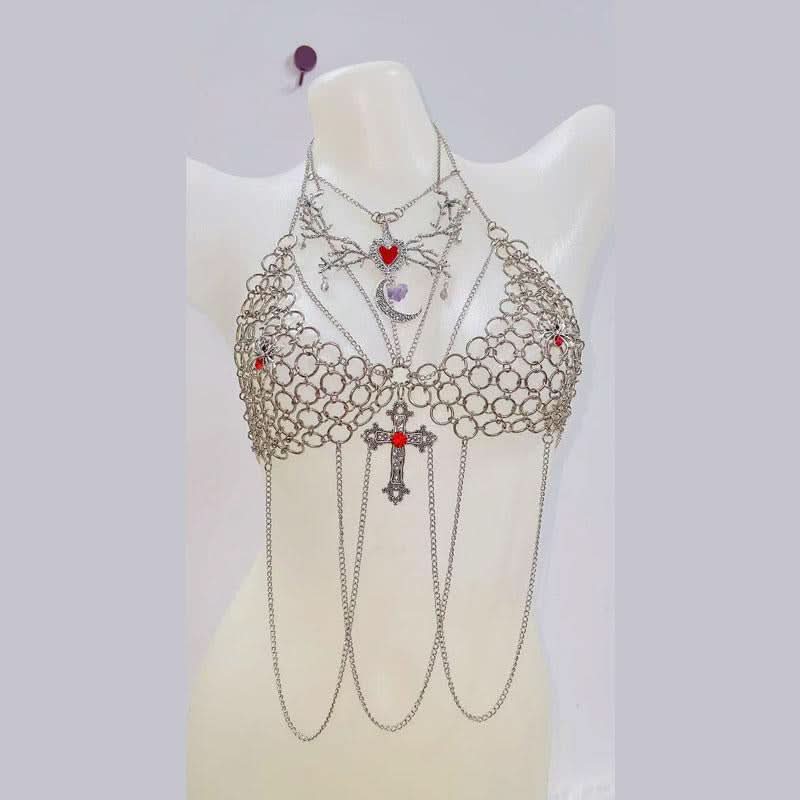 Halter o ring cross applique metal chain top  | Festival Outfits Women