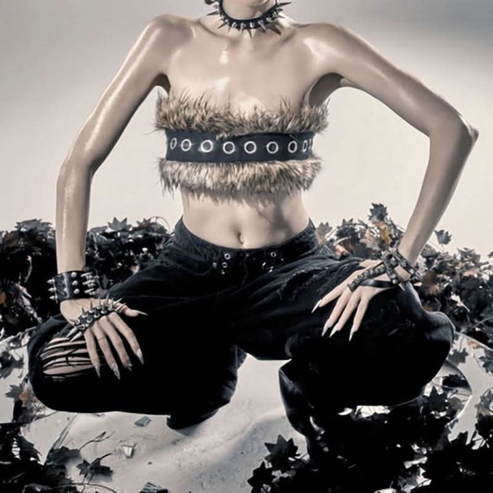 Fluffy backless contrast tube top  | Festival Outfits Women