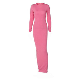 Long sleeve solid round neck maxi dress-final-sale  | Festival Outfits Women