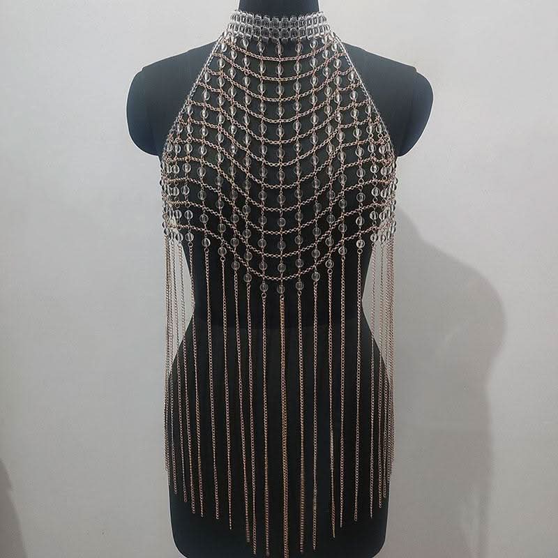 Halter hollow out metal chain backless cut out top  | Festival Outfits Women