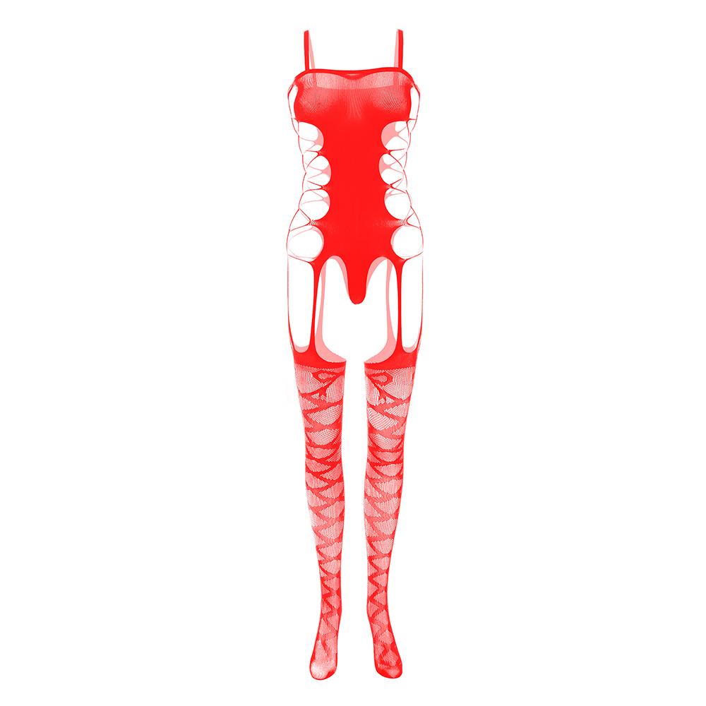 Hollow out bandage solid open crotch suspender bodystocking  | Festival Outfits Women