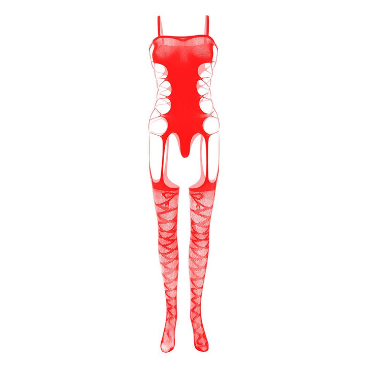 Hollow out bandage solid open crotch suspender bodystocking  | Festival Outfits Women