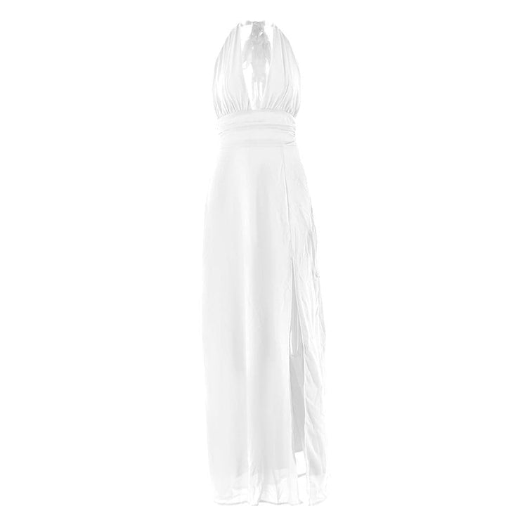 Halter deep v neck ruched high slit maxi dress  | Festival Outfits Women