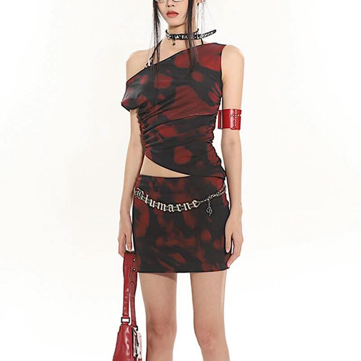 Irregular print ruched one shoulder contrast top  | Festival Outfits Women