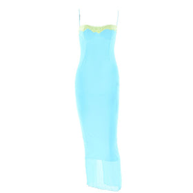 Lace hem patchwork mesh slit cami midi dress  | Festival Outfits Women