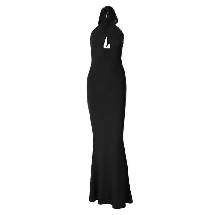 Cross front solid hollow out halter backless 2-way cut out maxi dress-final-sale  | Festival Outfits Women