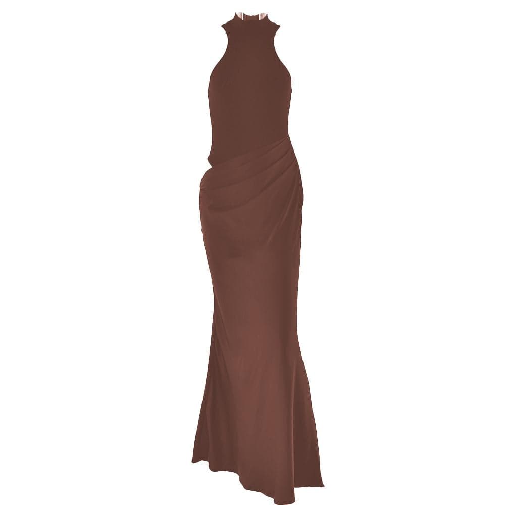 Crewneck ruched solid hollow out tank cut out maxi dress  | Festival Outfits Women