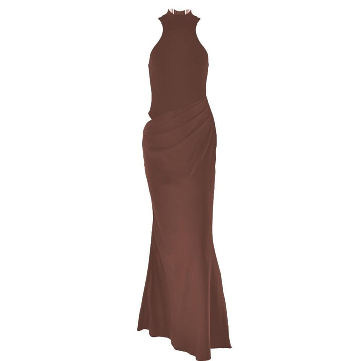 Crewneck ruched solid hollow out tank cut out maxi dress  | Festival Outfits Women
