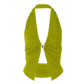 Halter deep V neck beaded ruched slit top  | Festival Outfits Women