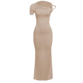 Short sleeve irregular one shoulder maxi dress  | Festival Outfits Women