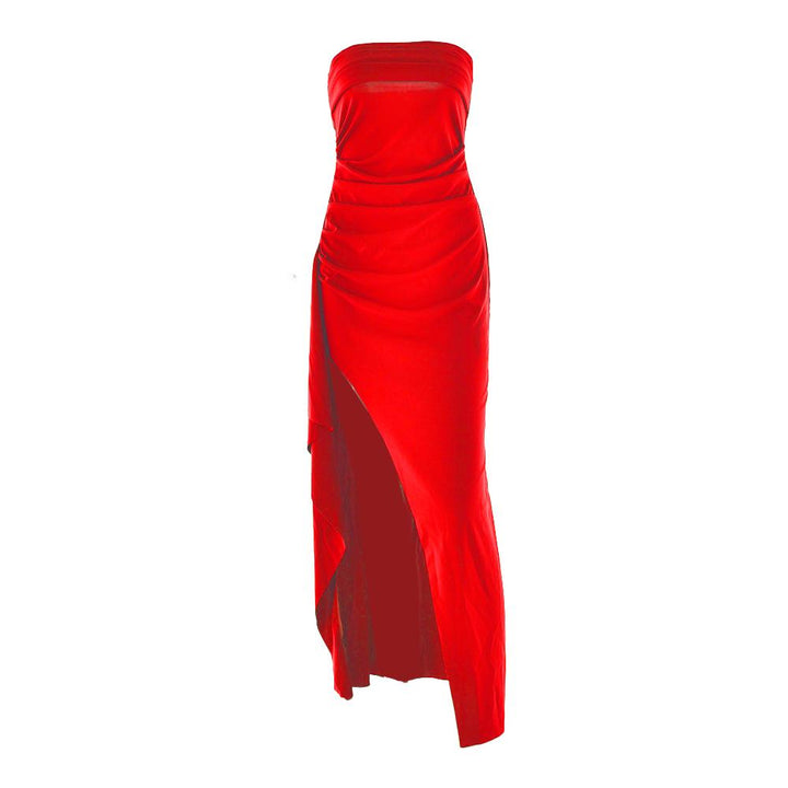 Ruched high slit irregular ruffle tube maxi dress  | Festival Outfits Women
