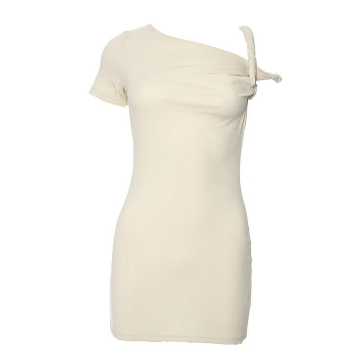 Short sleeve one shoulder ruched solid mini dress  | Festival Outfits Women