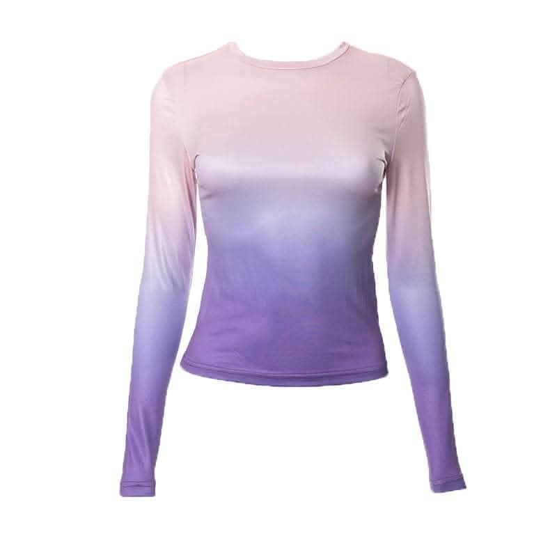 Gradient long sleeve contrast crewneck top-final-sale