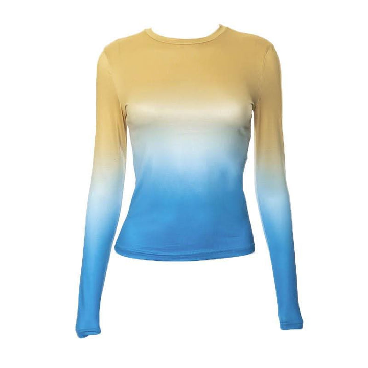 Gradient long sleeve contrast crewneck top-final-sale
