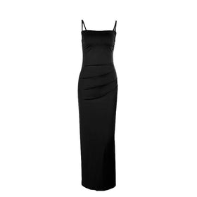 Ruched slit square neck solid cami maxi dress  | Festival Outfits Women