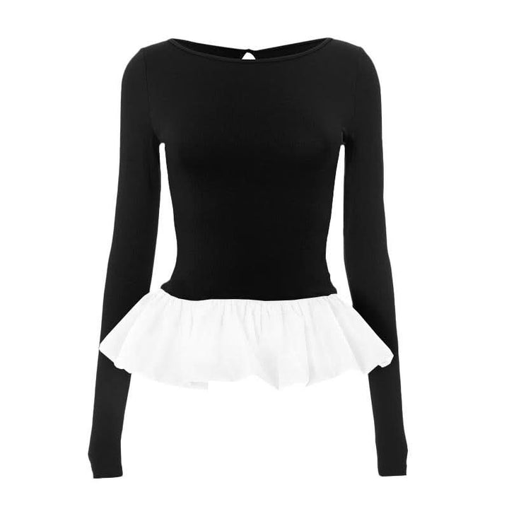 Ruched long sleeve round neck hollow out ruffle cut out top  | Festival Outfits Women