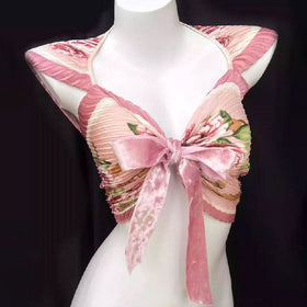 Bowknot ruffle ruched contrast flower print top  | Festival Outfits Women