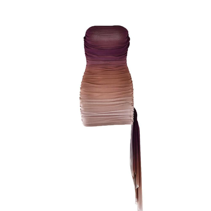 Ruched gradient mesh backless tube mini dress  | Festival Outfits Women