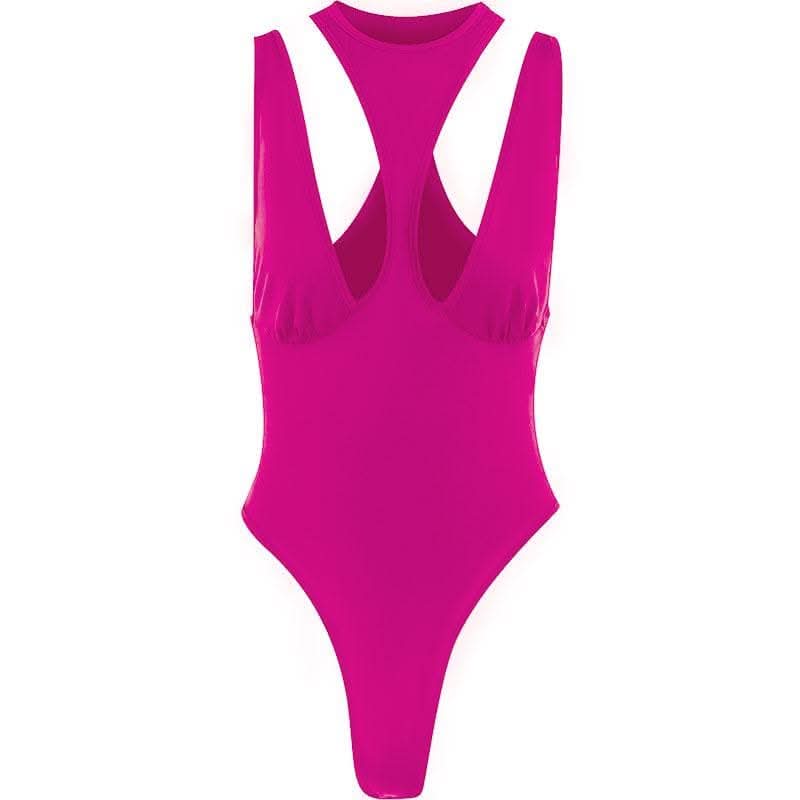Hollow out crewneck sleeveless solid ruched bodysuit-final-sale  | Festival Outfits Women